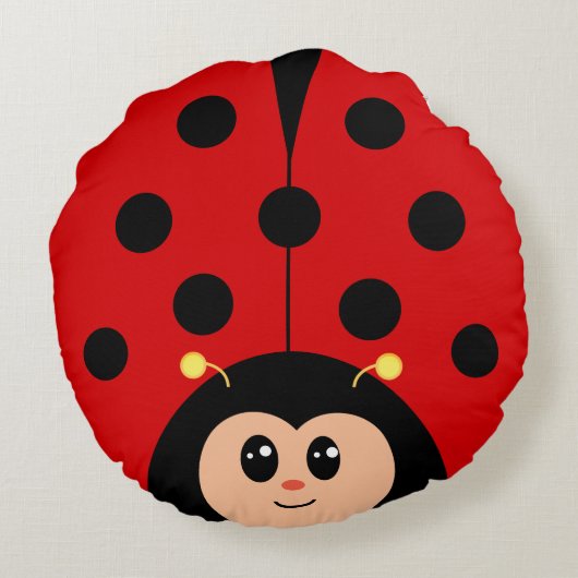 Coussins Ronds Dessin animé de coccinelle heureuse mignonne (Dos)