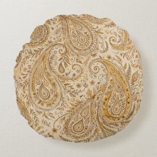 Coussins Ronds Dessin Classique Chaud et Cosy Paisley Doré