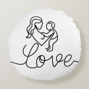 Coussins Ronds dessin continu du texte "amour"