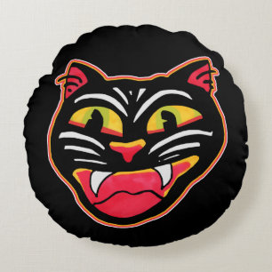 Coussins Ronds Dessin d'art Halloween Chat Vintage double couleur