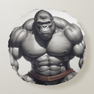 Coussins Ronds Dessin d'art pop de Gorilla Bodybuilder