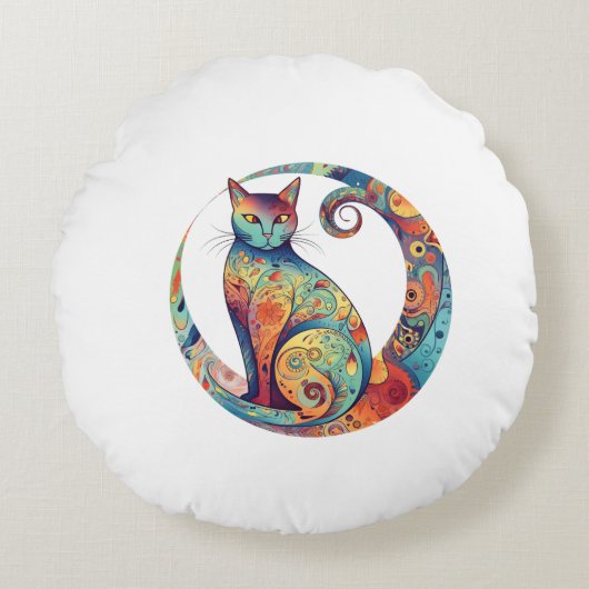 Coussins Ronds dessin de chat coloré mignon (Devant)