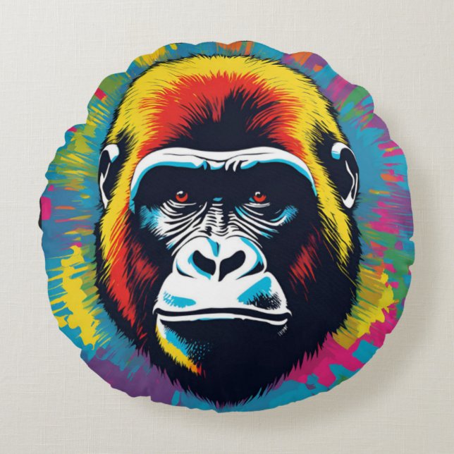 Coussins Ronds Dessin de dessin de peinture Gorilla Pop (Devant)