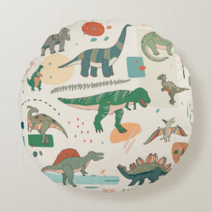 Coussins Ronds Dessin de Dinosaur : jeu d'illustrations vintage.