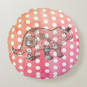 Coussins Ronds Dessin de dinosaure en mandala & points