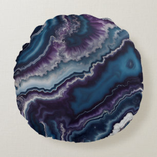 Coussins Ronds dessin de marbre d'agate bleu blanc violet