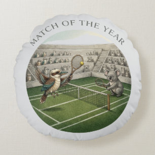 Coussins Ronds Dessin de match de tennis amusant entre Kookaburra