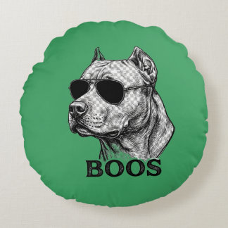 Coussins Ronds Dessin de tatouage à l'encre de Pitbull BOOS avec 