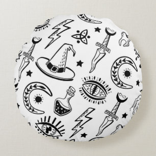 Coussins Ronds Dessin d'encre magique Motif sans couture