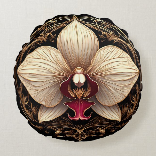 Coussins Ronds Dessin élégant d'orchidée dorée (Devant)
