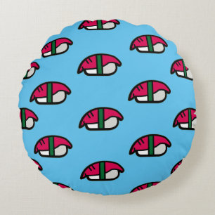 Coussins Ronds Dessin Kawaii Sushi, Riz de Poisson et Algues