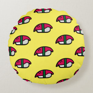 Coussins Ronds Dessin Kawaii Sushi, Riz de Poisson et Algues