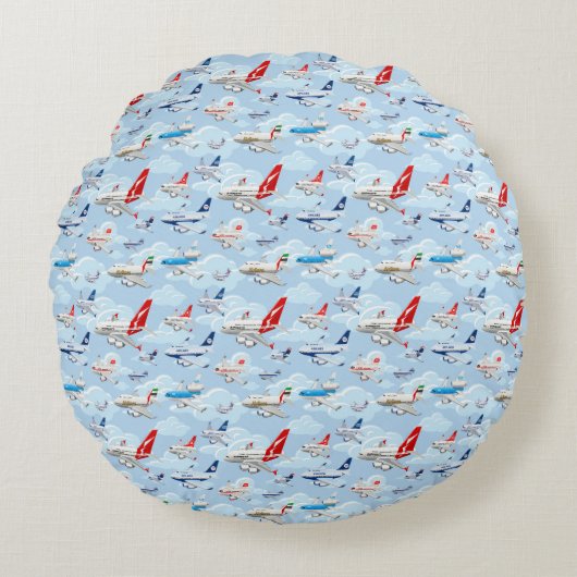 Coussins Ronds Dessin motif sans couture pour avions commerciaux (Devant)