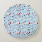 Coussins Ronds Dessin motif sans couture pour avions commerciaux (Dos)