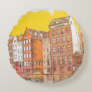 Coussins Ronds Dessin ou illustration de couleur d'eau