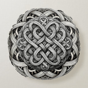 Coussins Ronds Détaillierte Schwarz-Weißer keltischer Knoten 0001