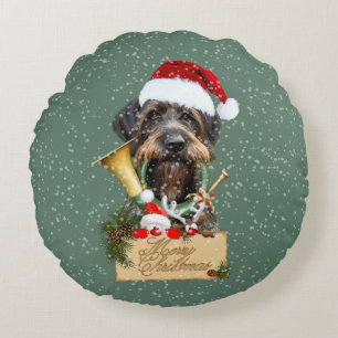 Coussins Ronds Deutsch Drahthaar, Joyeux Noël ! Bouton magnétique