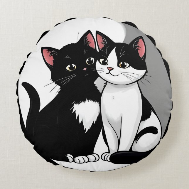 Coussins Ronds Deux chats adorables assis ensemble (Devant)