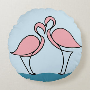 Coussins Ronds Deux Flamants roses roses sur l'eau
