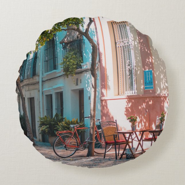 Coussins Ronds Deux tables marron dehors (Devant)