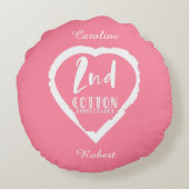 Coussins Ronds Deuxième anniversaire de mariage Coton Cœur Rose (Dos)
