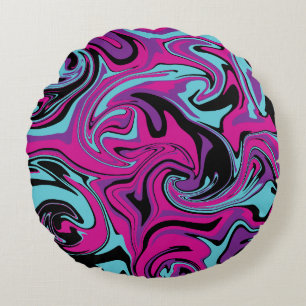 Coussins Ronds Déversement - rose, violet, bleu et noir