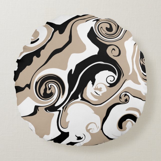 Coussins Ronds Déversement - Taupe, noir et blanc (Devant)