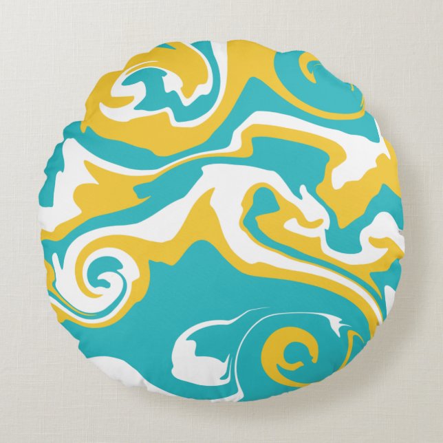 Coussins Ronds Déversement - Turquoise et Jaune (Devant)