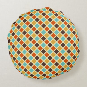 Coussins Ronds Diamant Damier Bleu Jaune Rouge Couleurs Rétro