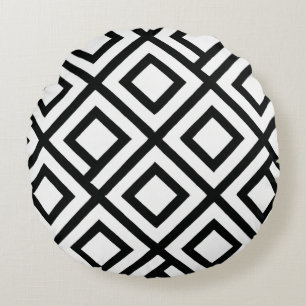 Coussins Ronds Diamant Géométrique Noir Blanc Gras