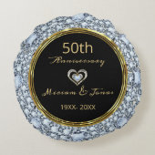 Coussins Ronds Diamants, Black & Gold 50e anniversaire de Mariage (Dos)