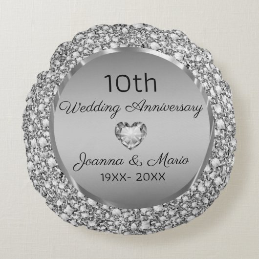 Coussins Ronds Diamonds et Silver 10th Wedding Anniversary (Devant)