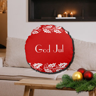 Coussins Ronds Dieu Jul hollies en rouge -