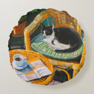 Coussins Ronds Dimanche matin   Peinture confortable pour chat et