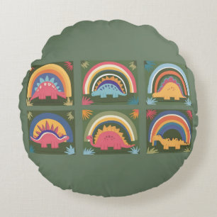 Coussins Ronds Dinosaure mignon, Motif Dinosaure couleur marine