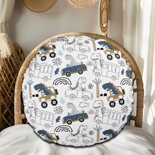 Coussins Ronds Dinosaures amicaux en Motif de voitures