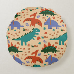 Coussins Ronds Dinosaures préhistoriques & Motif d'empreintes fos