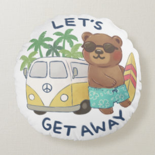 Coussins Ronds Disons : Teddy Bear & Van Vintage Dessin