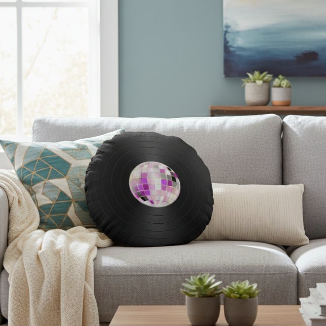 Coussins Ronds Disque vinyle boule disco violet (Créateur téléchargé)