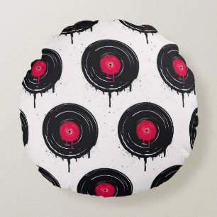 Coussins Ronds disques vinyliques fondus, motif artistique.