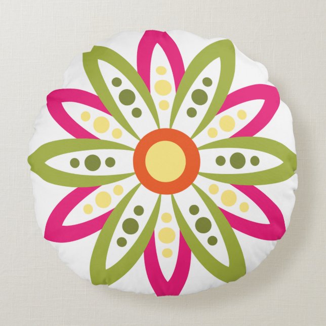 Coussins Ronds Diwali 2025 Throw Pillow – Rangoli Flower Home Dec (Devant)