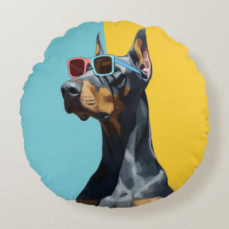 Coussins Ronds Doberman cool avec des lunettes de soleil
