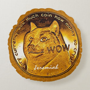 Coussins Ronds Dogecoin d'or drôle