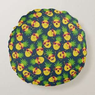 Coussins Ronds Doodle ananas, dessiné à la main, motif d'été.