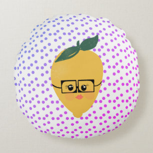 Coussins Ronds Doodle dessiné à la main sur le thème du citron d'