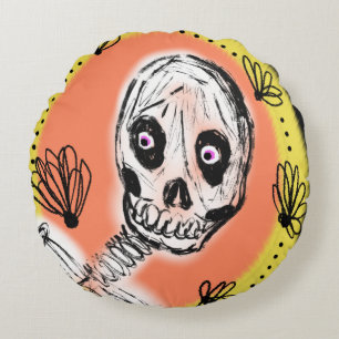 Coussins Ronds Doodle Halloween squelette effrayant
