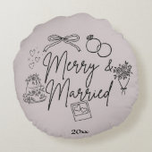 Coussins Ronds Doodle joyeux et mariés (Dos)
