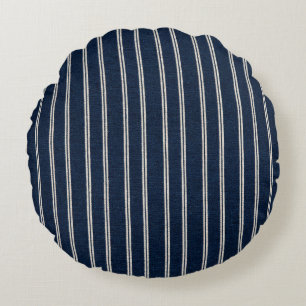 Coussins Ronds Doubles Rayures Bleu Nuit Aspect Tissage Ivoire