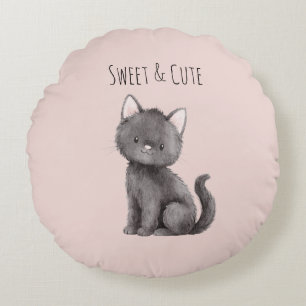 Coussins Ronds Doux Chat Gris Mignon