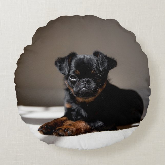 Coussins Ronds Doux chiot sur le coussin. (Devant)